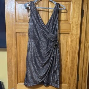 Maggy London Metallic Gray Sleeveless Dress